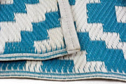  Natural Fibres Diamonds Aqua and White Recycled Plastic Indoor Outdoor Hand Woven Floor Rug  - 3