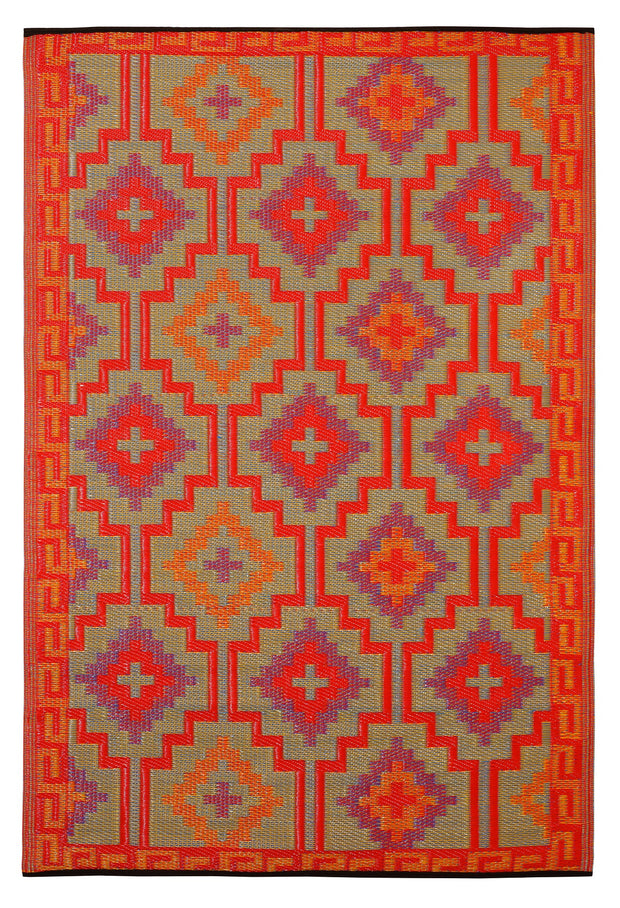  Natural Fibres Lhasa Orange and Violet  Recycled Plastic Indoor Outdoor Hand Woven Floor Rug  - 3