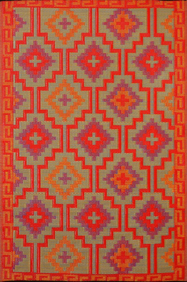  Natural Fibres Lhasa Orange and Violet  Recycled Plastic Indoor Outdoor Hand Woven Floor Rug  - 4