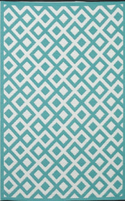  Natural Fibres Marina Green and White  Recycled Plastic Indoor Outdoor Hand Woven Floor Rug  - 4