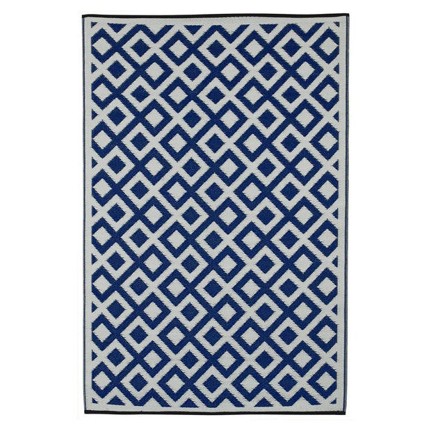  Natural Fibres Marina Blue and White  Recycled Plastic Indoor Outdoor Hand Woven Floor Rug  - 1
