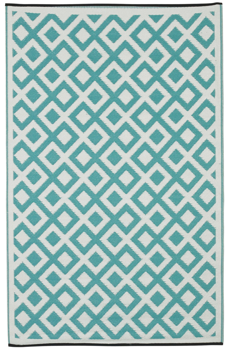  Natural Fibres Marina Green and White  Recycled Plastic Indoor Outdoor Hand Woven Floor Rug  - 3