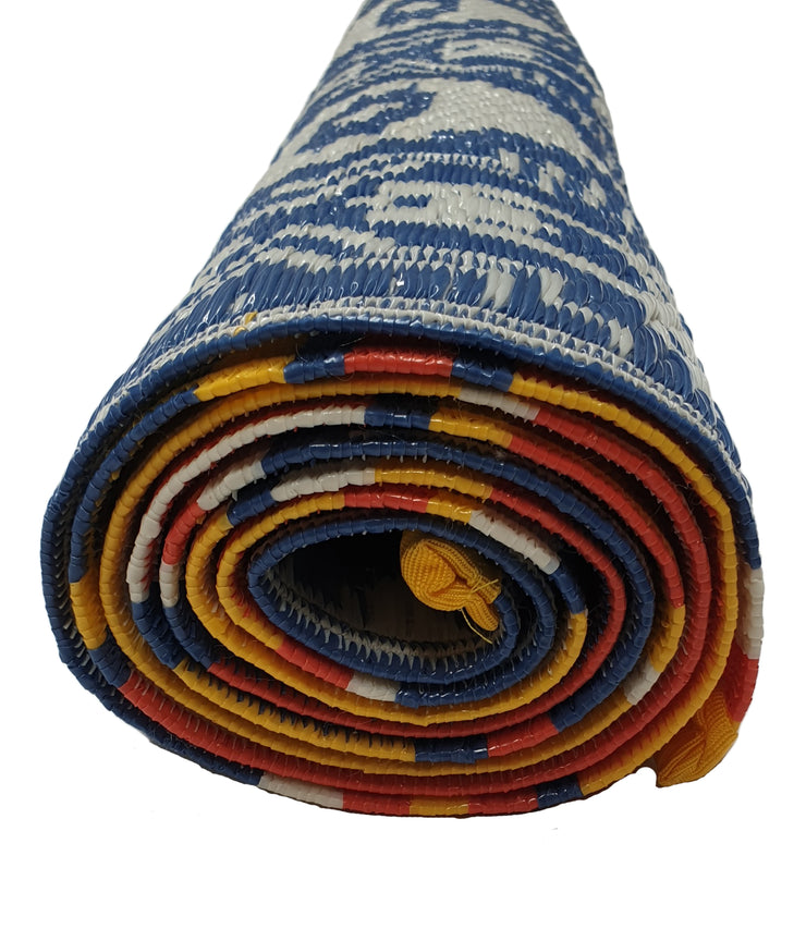  Natural Fibres Chatai Blue Tribal Recycled Plastic Indoor Outdoor Hand Woven Floor Rug  - 5