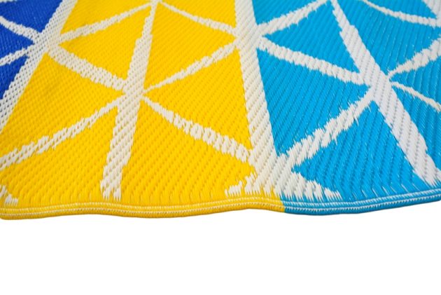 Diamond Lines Blue and Yellow Outdoor Rug -  - 6