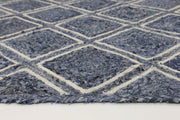  Natural Fibres Artisan Blue Natural Parquetry Jute Hand Woven Floor Rug  - 5