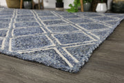  Natural Fibres Artisan Blue Natural Parquetry Jute Hand Woven Floor Rug  - 8