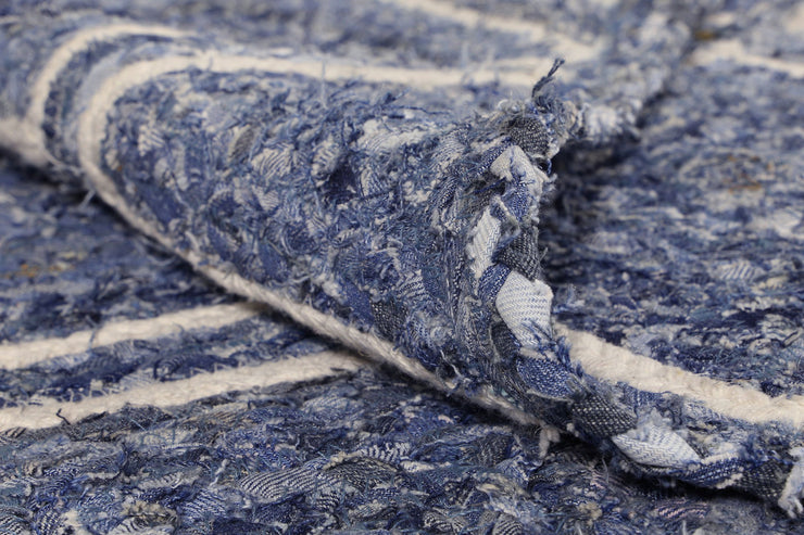  Natural Fibres Artisan Blue Natural Parquetry Jute Hand Woven Floor Rug  - 9