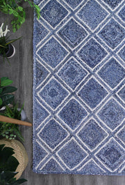  Natural Fibres Artisan Blue Natural Parquetry Jute Hand Woven Floor Rug  - 3