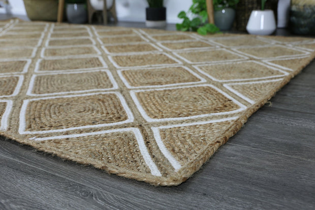  Natural Fibres Artisan Beige Natural Parquetry Jute Hand Woven Floor Rug  - 10