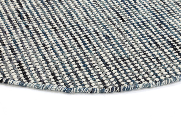  Natural Fibres Scandi Nord Teal Blue Reversible Wool Round Hand Woven Floor Rug  - 4