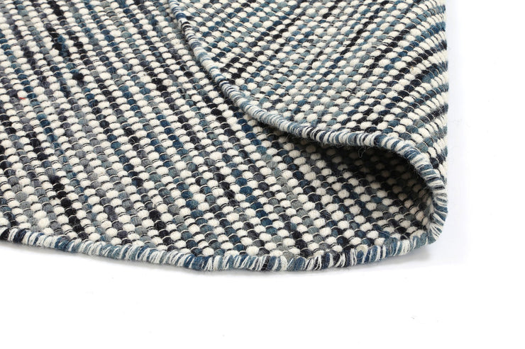  Natural Fibres Scandi Nord Teal Blue Reversible Wool Round Hand Woven Floor Rug  - 5