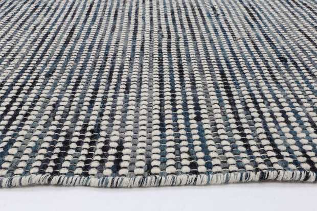  Natural Fibres Scandi Nord Teal Blue Reversible Wool Round Hand Woven Floor Rug  - 5