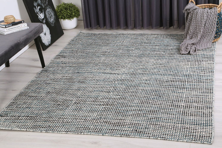  Natural Fibres Scandi Nord Teal Blue Reversible Wool Round Hand Woven Floor Rug  - 8