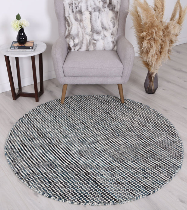 Natural Fibres Scandi Nord Teal Blue Reversible Wool Round Hand Woven Floor Rug  - 3