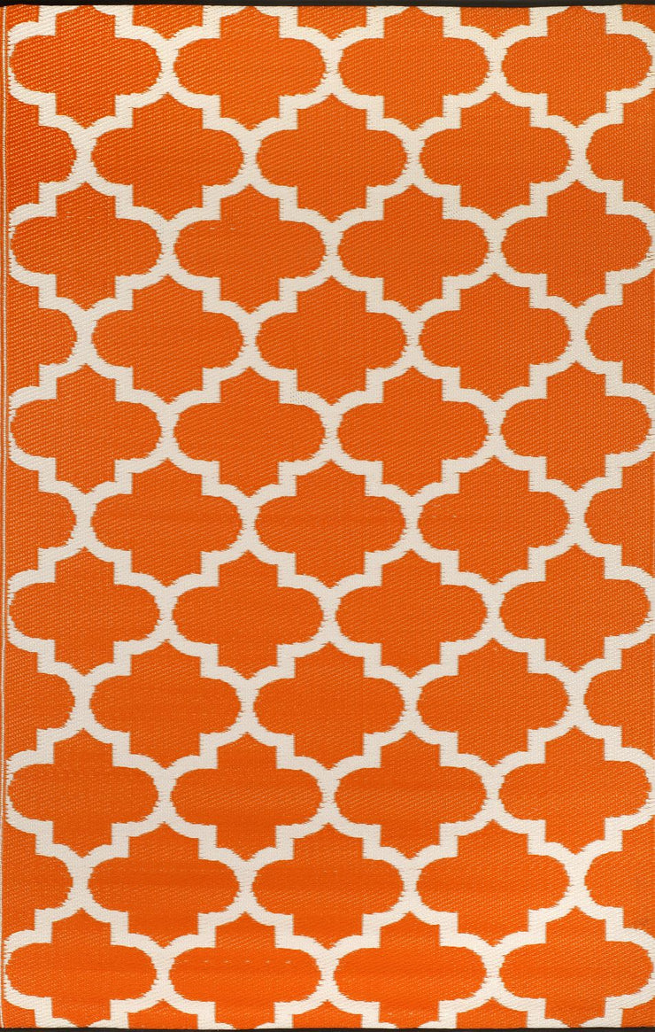  Natural Fibres Tangier Orange & White  Recycled Plastic Indoor Outdoor Hand Woven Floor Rug  - 3