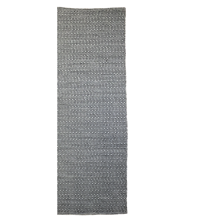  Natural Fibres Diamond Waves Charcoal Runner - 100% Cotton Hand Woven Floor Rug  - 1