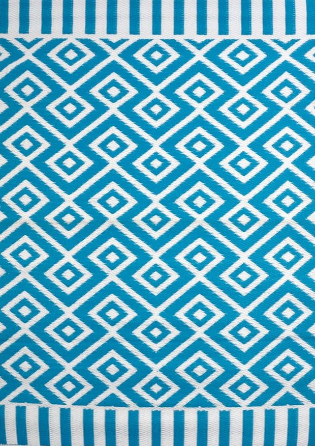  Natural Fibres Angles Aqua and White Outdoor Hand Woven Floor Rug  - 8