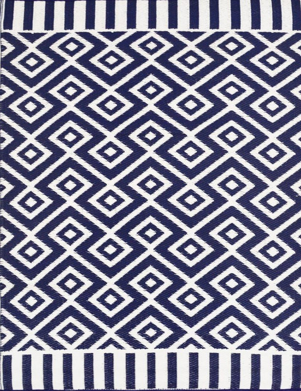 Natural Fibres Angles Navy and White Outdoor Hand Woven Floor Rug  - 6