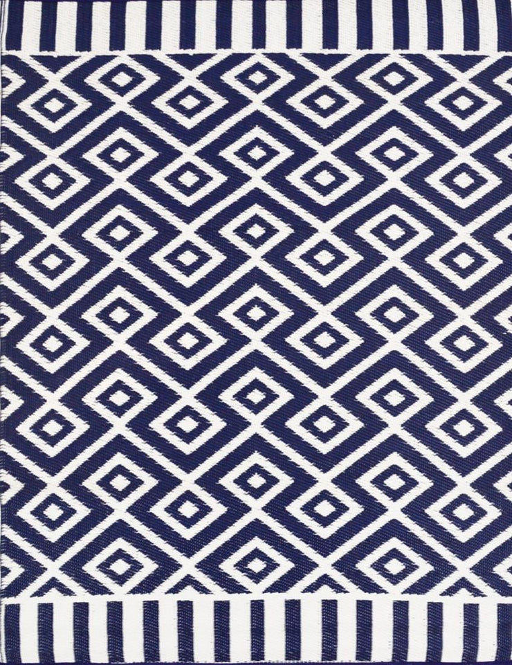  Natural Fibres Angles Navy and White Outdoor Hand Woven Floor Rug  - 6
