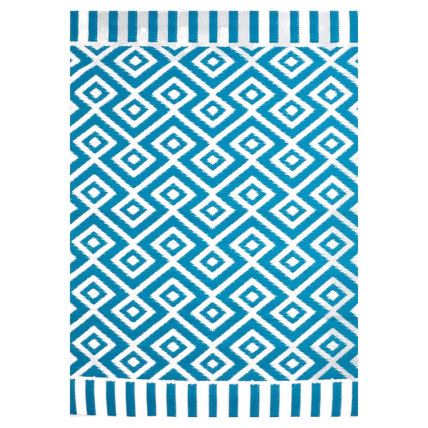  Natural Fibres Angles Aqua and White Recycled Plastic Indoor Outdoor Hand Woven Floor Rug  - 1
