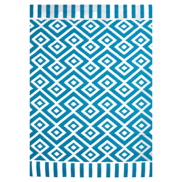  Natural Fibres Angles Aqua and White Outdoor Hand Woven Floor Rug  - 7
