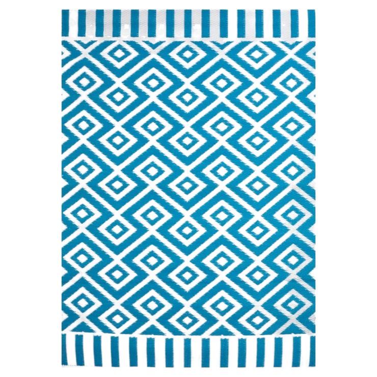  Natural Fibres Angles Aqua and White Outdoor Hand Woven Floor Rug  - 7