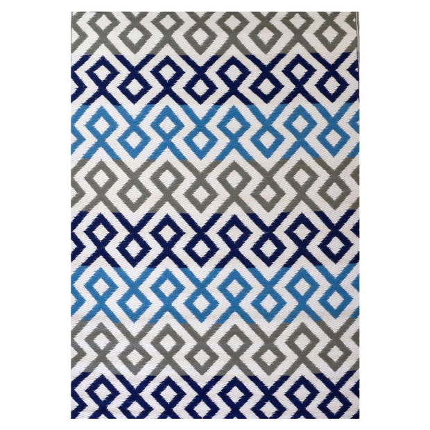  Natural Fibres Angles Blue and Grey Multi Recycled Plastic Indoor Outdoor Hand Woven Floor Rug  - 1
