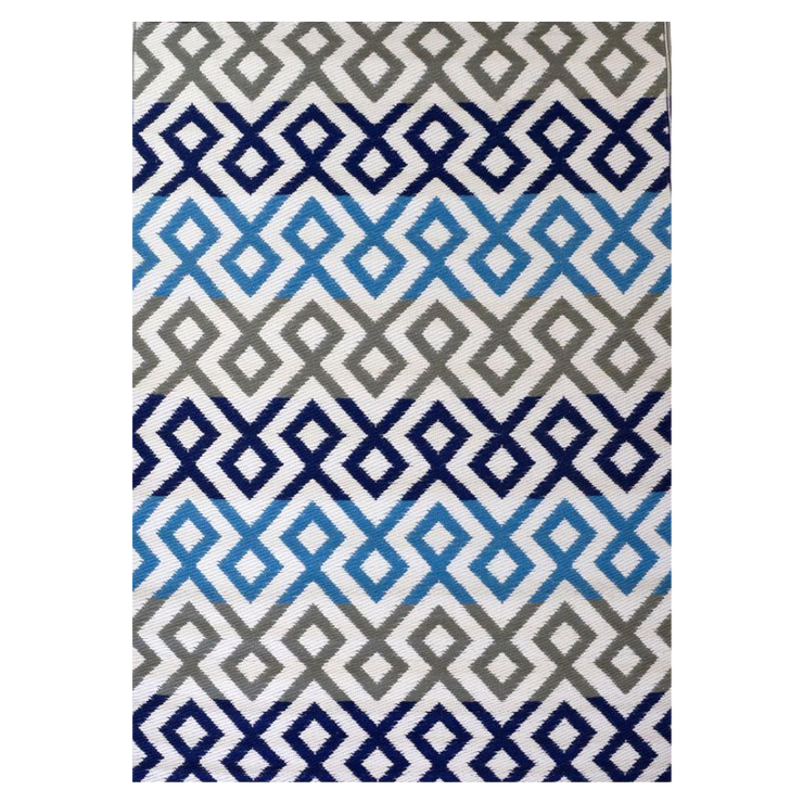  Natural Fibres Angles Blue and Grey Multi Recycled Plastic Indoor Outdoor Hand Woven Floor Rug  - 1