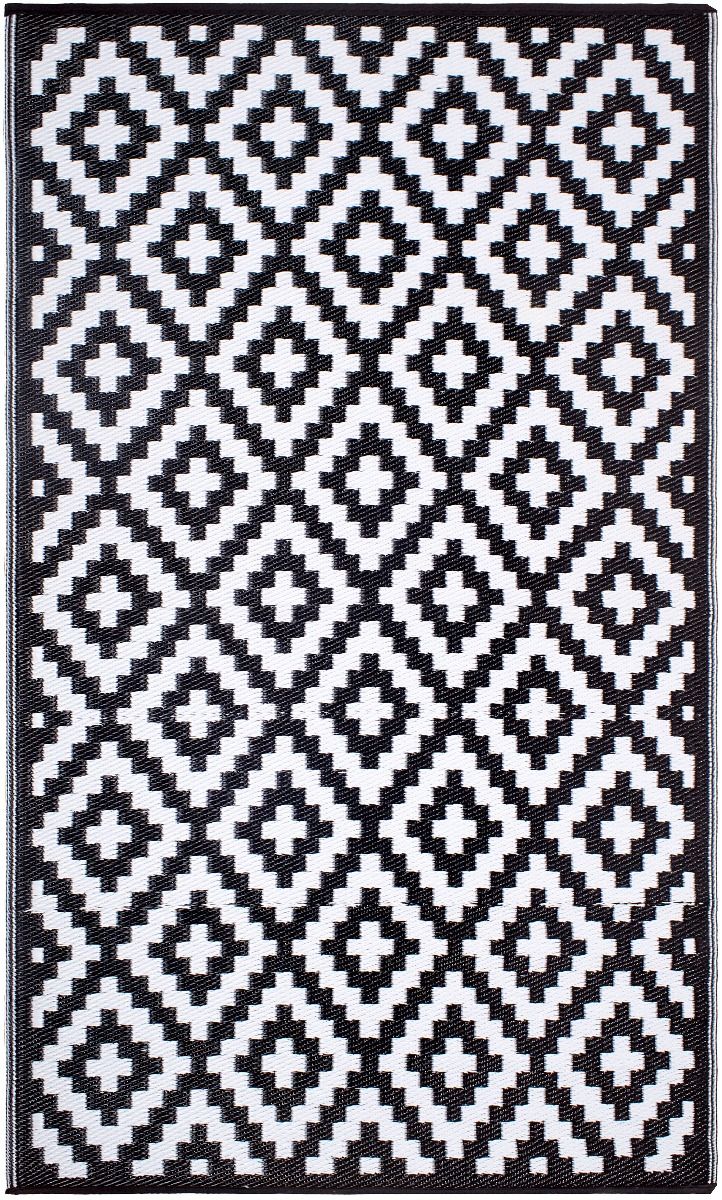  Natural Fibres Aztec Black and WHITE Recycled Plastic Indoor Outdoor Hand Woven Floor Rug  - 2