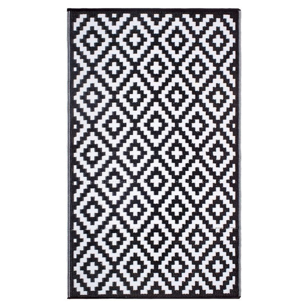  Natural Fibres Aztec Black and WHITE Recycled Plastic Indoor Outdoor Hand Woven Floor Rug  - 1