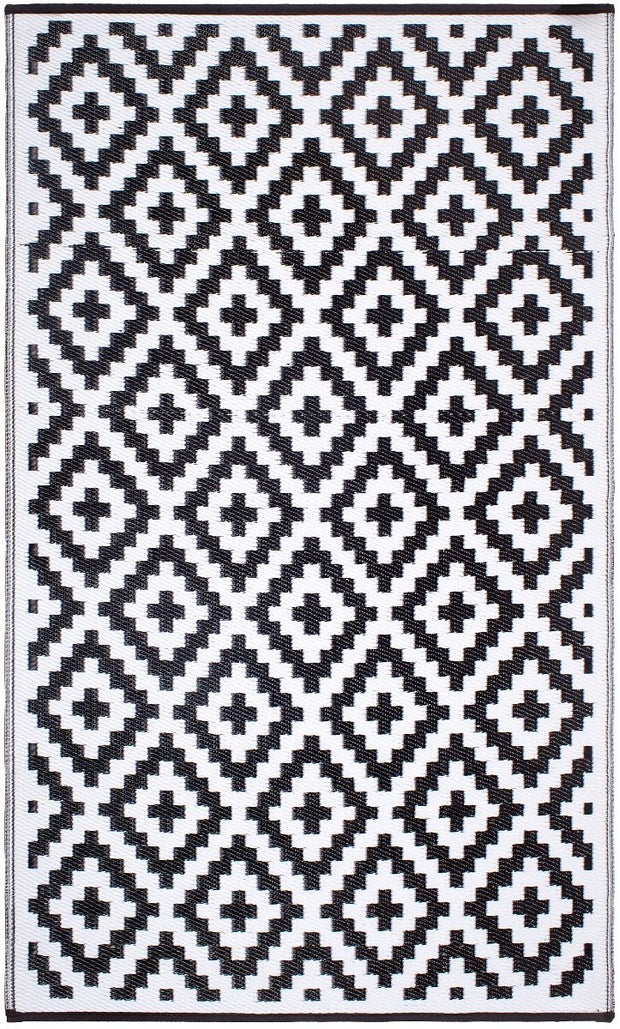  Natural Fibres Aztec Black and WHITE Recycled Plastic Indoor Outdoor Hand Woven Floor Rug  - 3