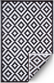  Natural Fibres Aztec Black and WHITE Recycled Plastic Indoor Outdoor Hand Woven Floor Rug  - 4