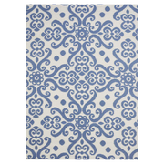  Natural Fibres Scrolls Blue and White Recycled Plastic Indoor Outdoor Hand Woven Floor Rug  - 1