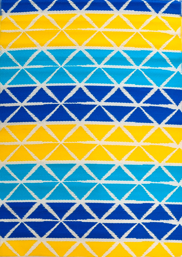 Diamond Lines Blue and Yellow Outdoor Rug -  - 2