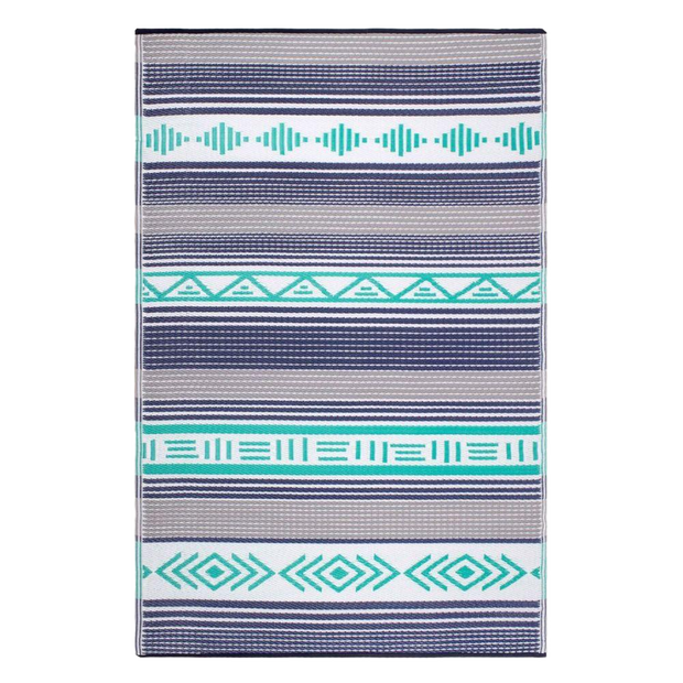 Ibiza Blue and Turquoise Indoor Outdoor Washable Recycled Plastic Floor Rug