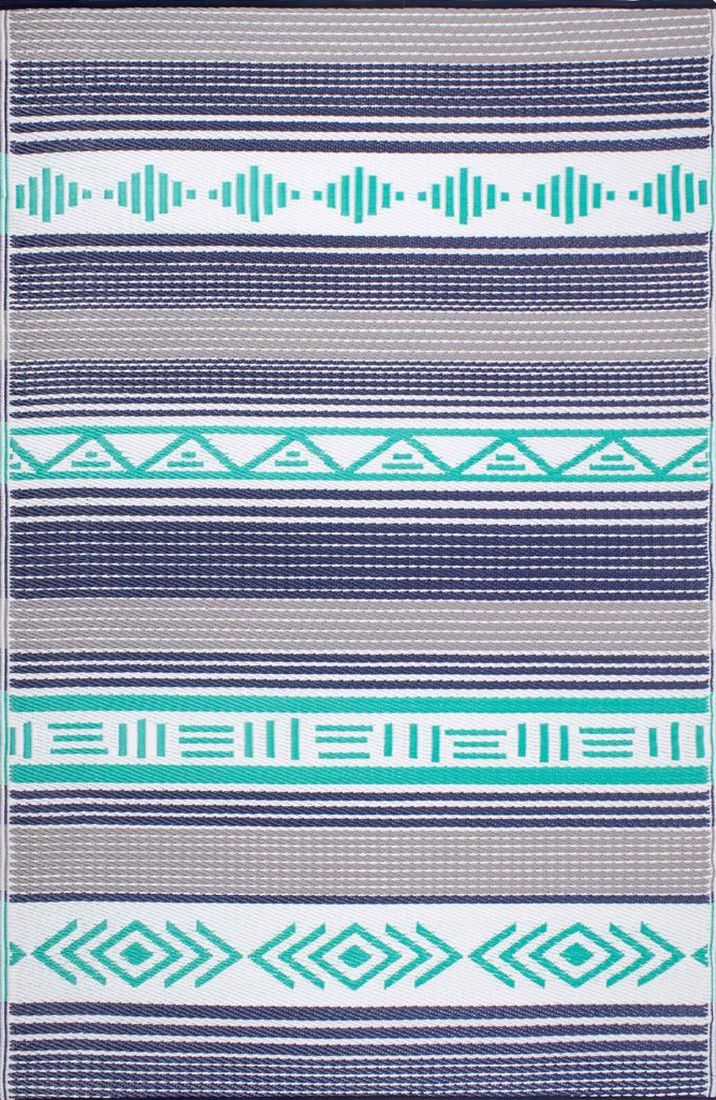 Ibiza Blue and Turquoise Indoor Outdoor Washable Recycled Plastic Floor Rug