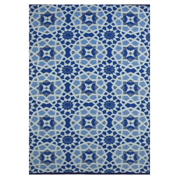  Natural Fibres Kaleidoscope  Blue and White Outdoor Hand Woven Floor Rug  - 1