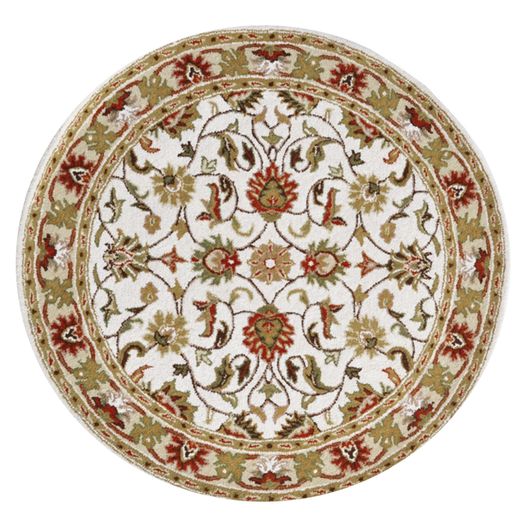 Kashan Ivory / Cream - Hand Tufted Wool Circular Floor Rug
