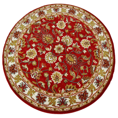 Kashan Red / Cream - Hand Tufted Wool Circular Floor Rug