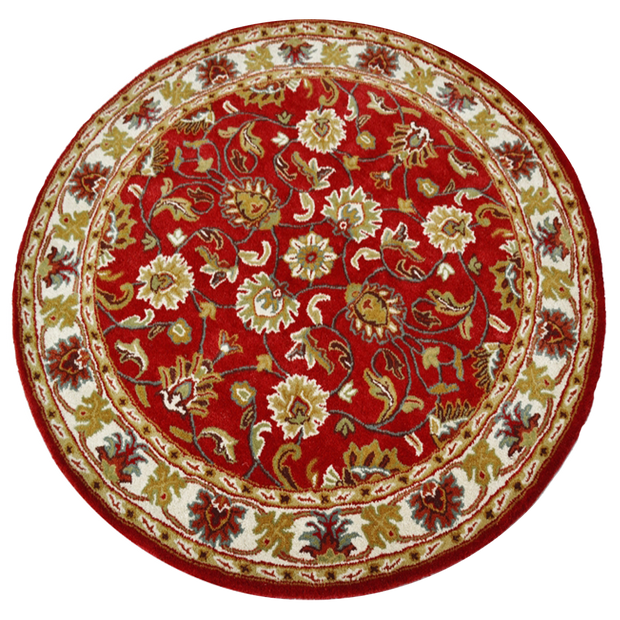 Kashan Red / Cream - Hand Tufted Wool Circular Floor Rug