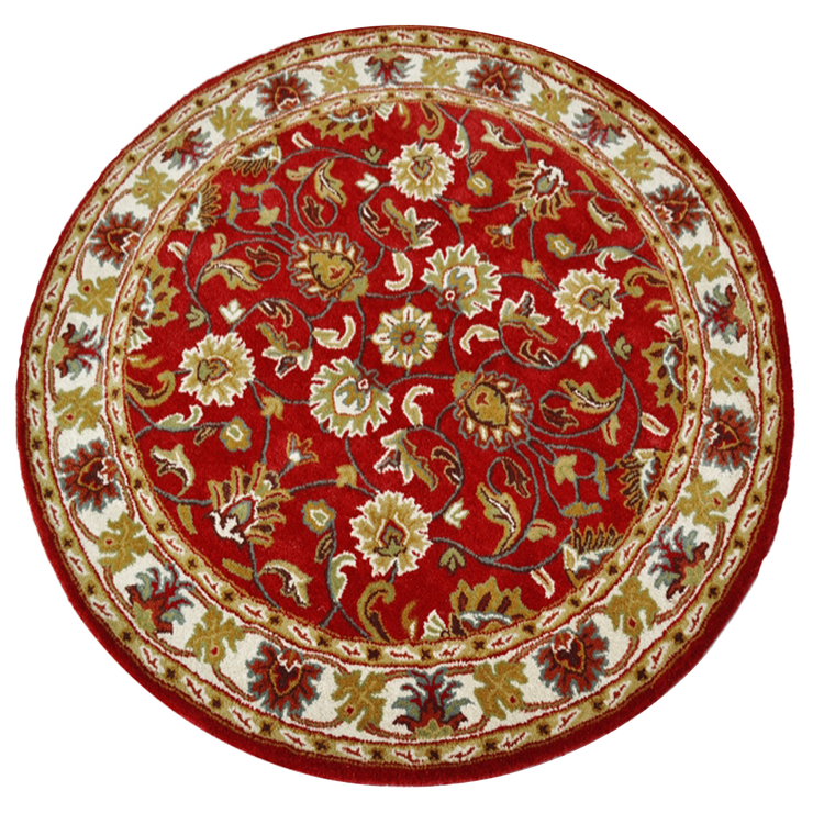 Kashan Red / Cream - Hand Tufted Wool Circular Floor Rug