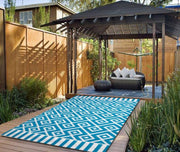  Natural Fibres Angles Aqua and White Outdoor Hand Woven Floor Rug  - 6
