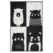  Natural Fibres Nika Bear Black and White Childrens  Recycled Plastic Indoor Outdoor Hand Woven Floor Rug  - 1