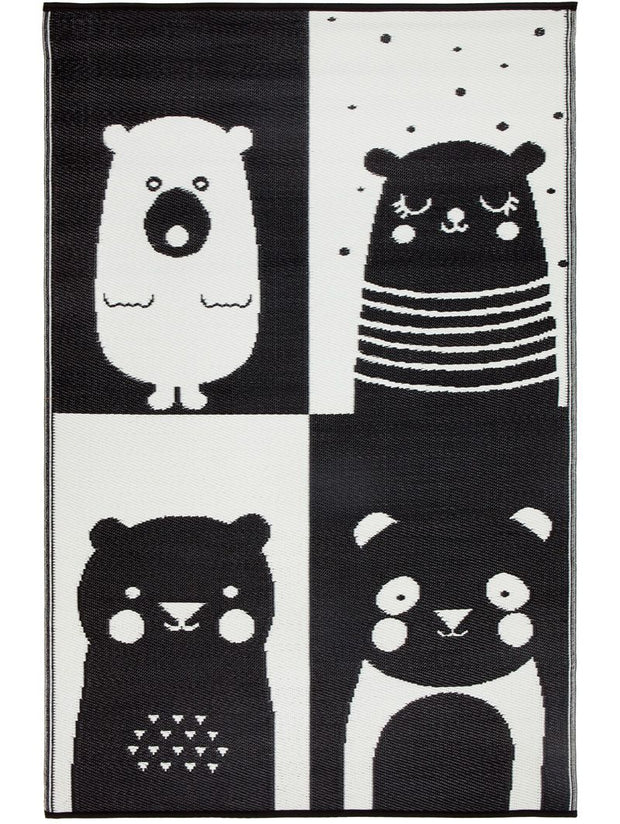  Natural Fibres Nika Bear Black and White Childrens  Recycled Plastic Indoor Outdoor Hand Woven Floor Rug  - 2