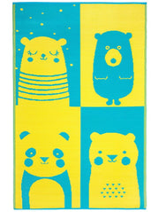  Natural Fibres Nika Bear Blue and Yellow Childrens  Recycled Plastic Indoor Outdoor Hand Woven Floor Rug  - 2