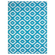  Natural Fibres Diamonds Aqua and White Recycled Plastic Indoor Outdoor Hand Woven Floor Rug  - 1