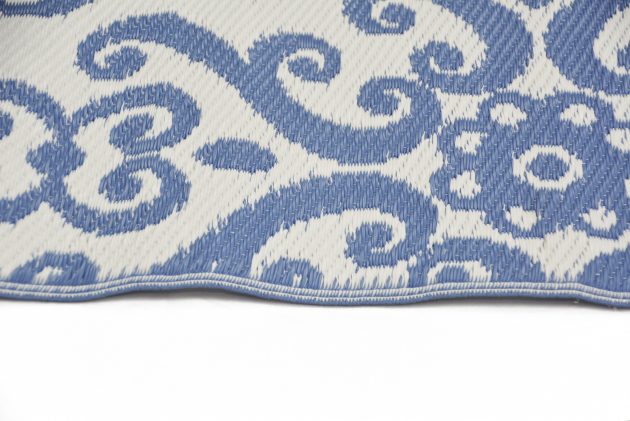  Natural Fibres Scrolls Blue and White Outdoor Hand Woven Floor Rug  - 4