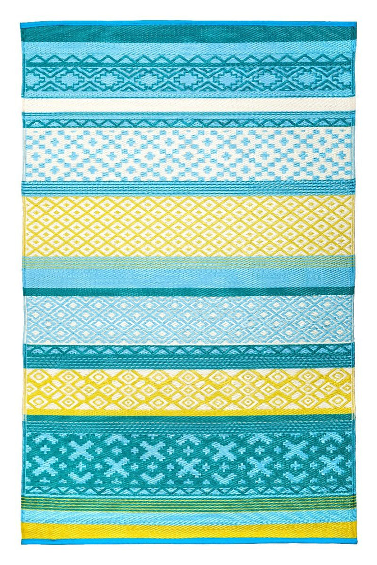  Natural Fibres Tromso Aqua and Yellow  Recycled Plastic Indoor Outdoor Hand Woven Floor Rug  - 2