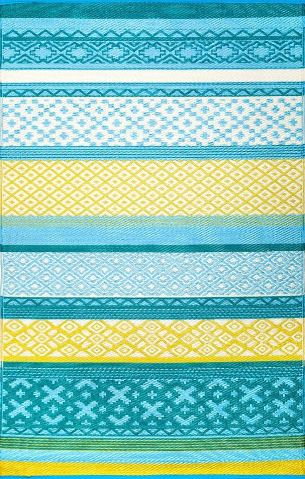  Natural Fibres Tromso Aqua and Yellow  Recycled Plastic Indoor Outdoor Hand Woven Floor Rug  - 5