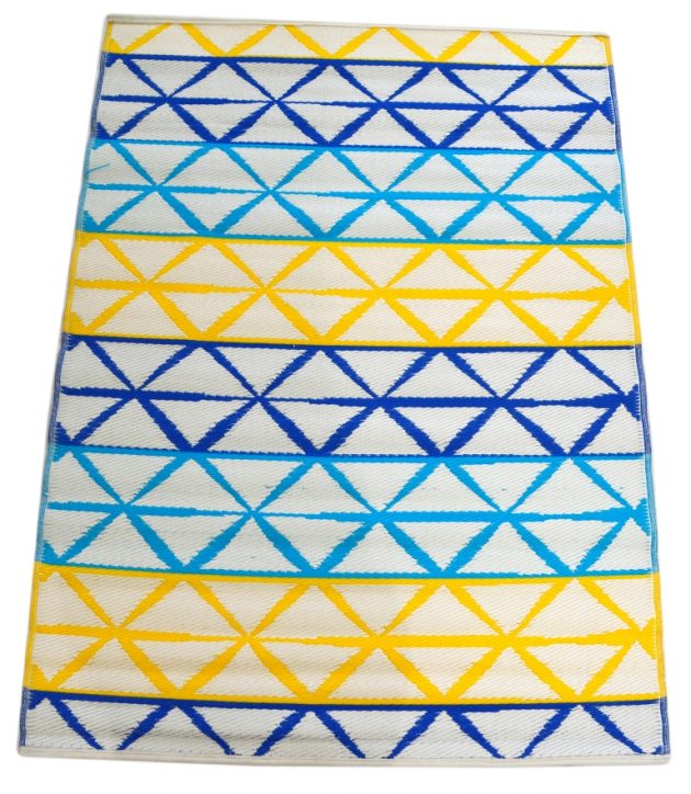 Diamond Lines Blue and Yellow Outdoor Rug -  - 4